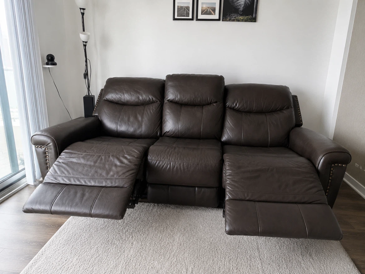 Brown Leather 3-Seater Reclining Sofa - photo 2