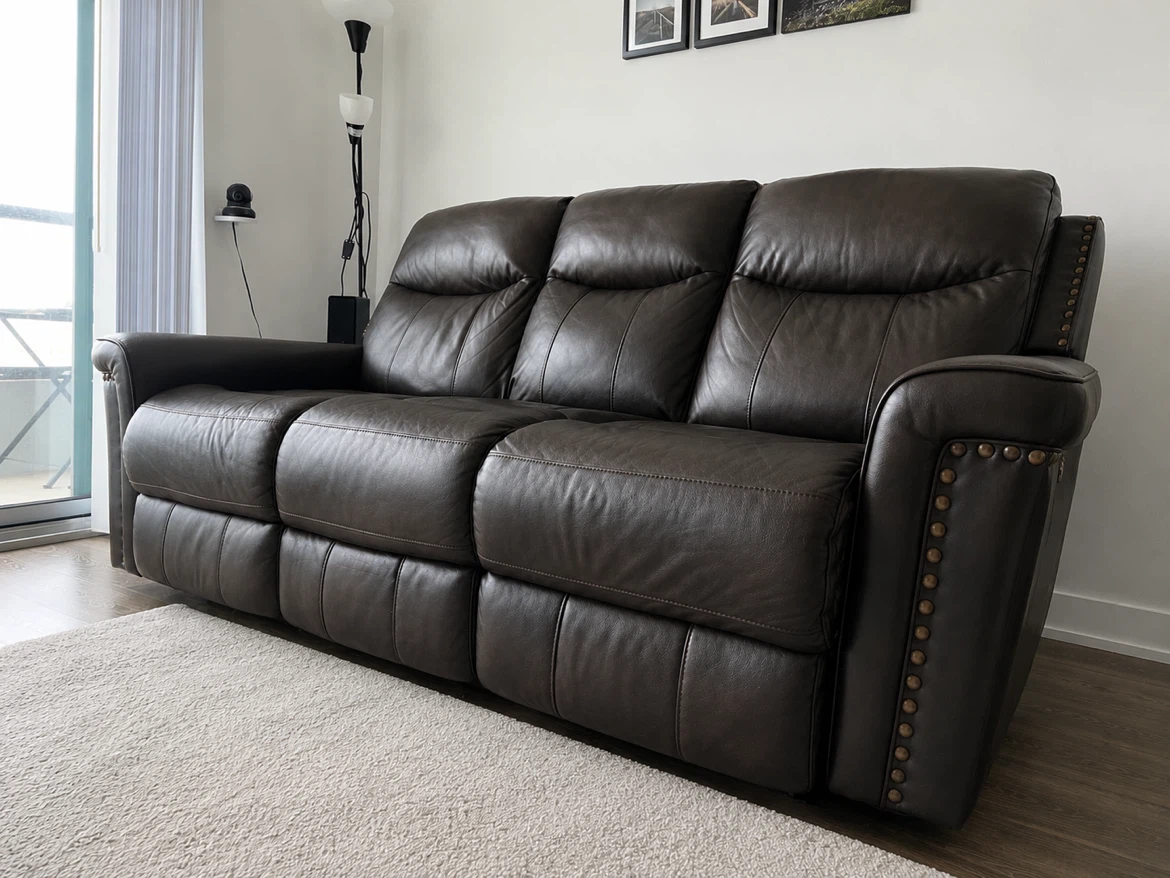 Brown Leather 3-Seater Reclining Sofa - photo 3