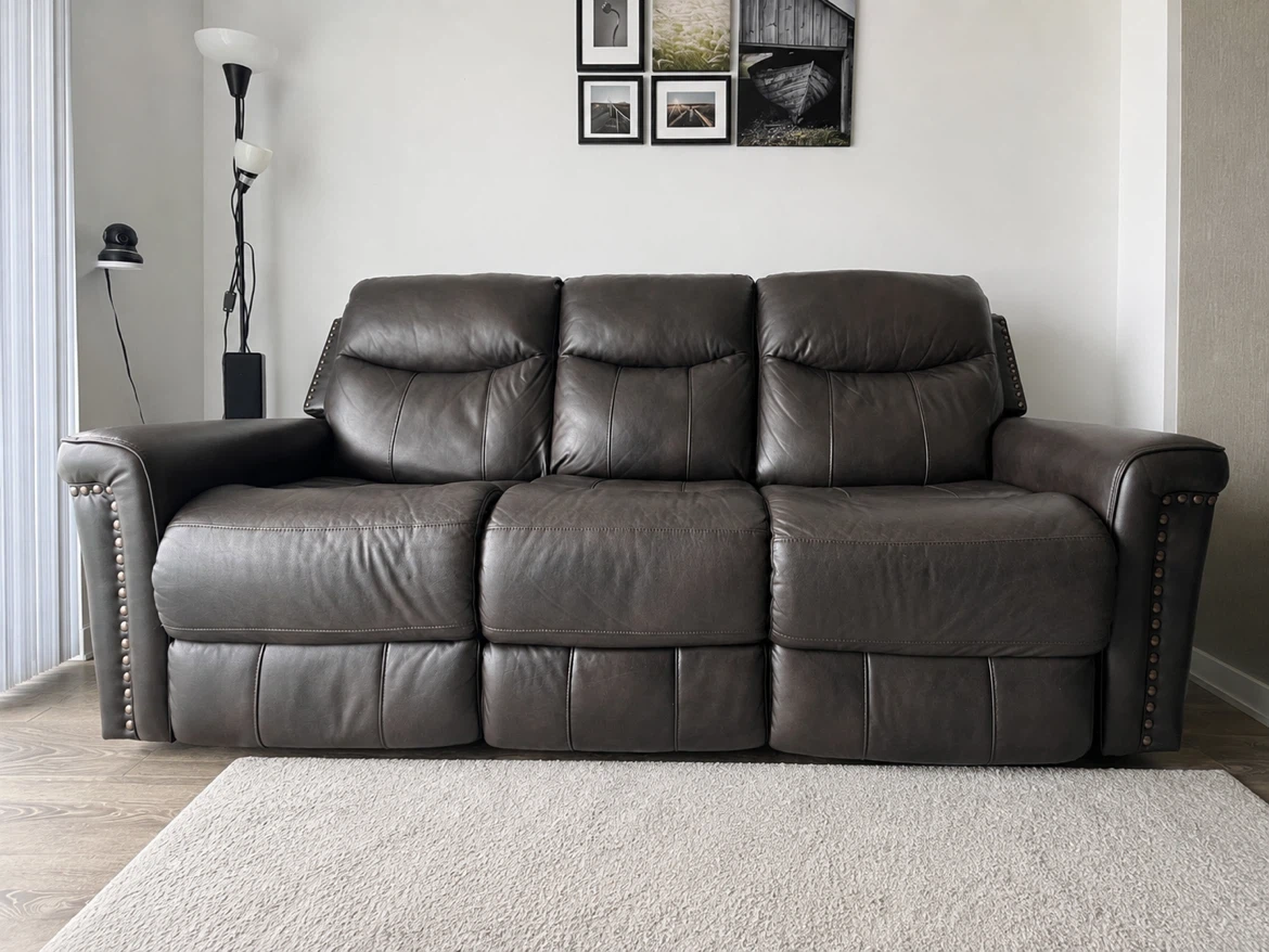 Brown Leather 3-Seater Reclining Sofa - photo 4