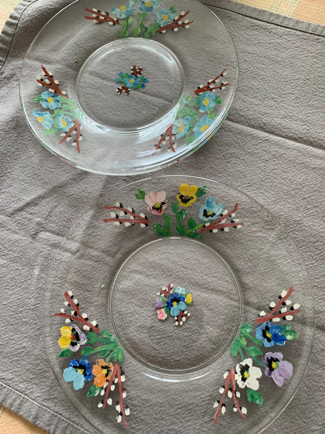 Set of 8 Hand-Painted Glass Plates
