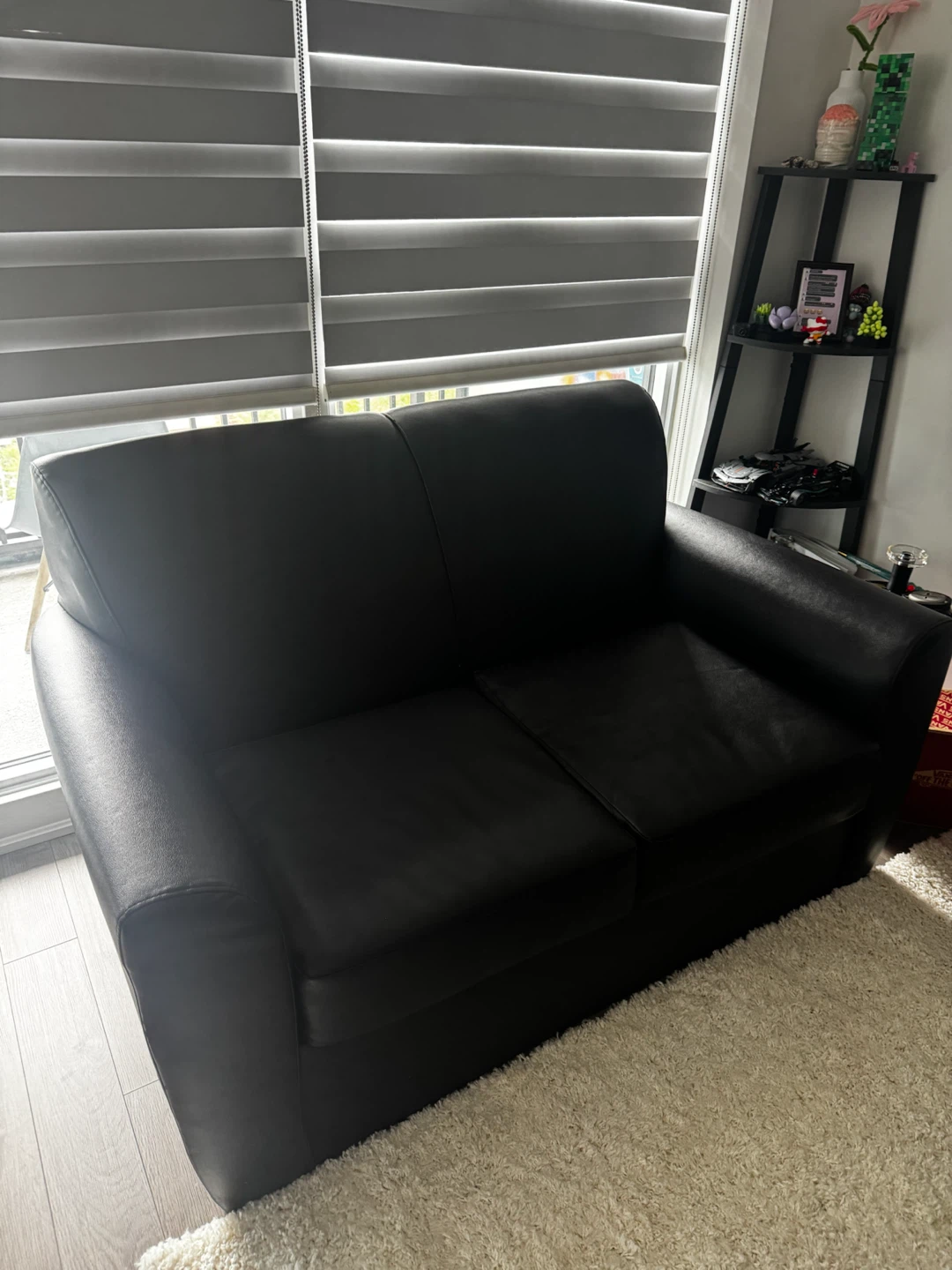 Black Faux Leather Loveseat Sofa