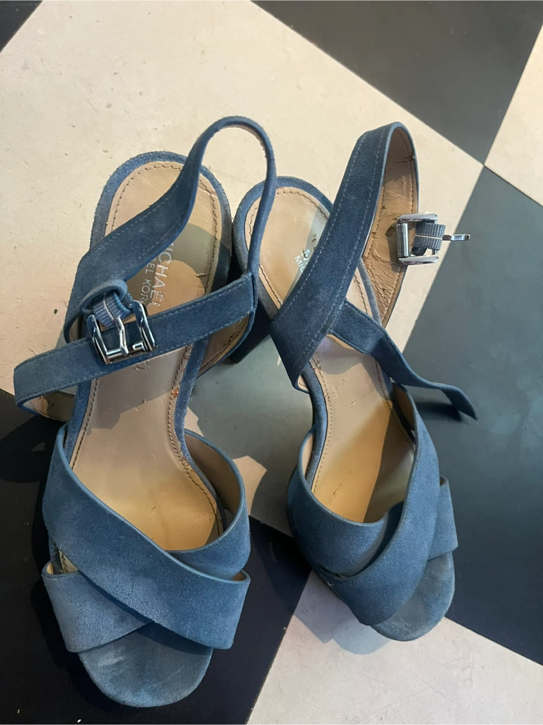 Michael Kors Blue Suede Block Heel Sandals
