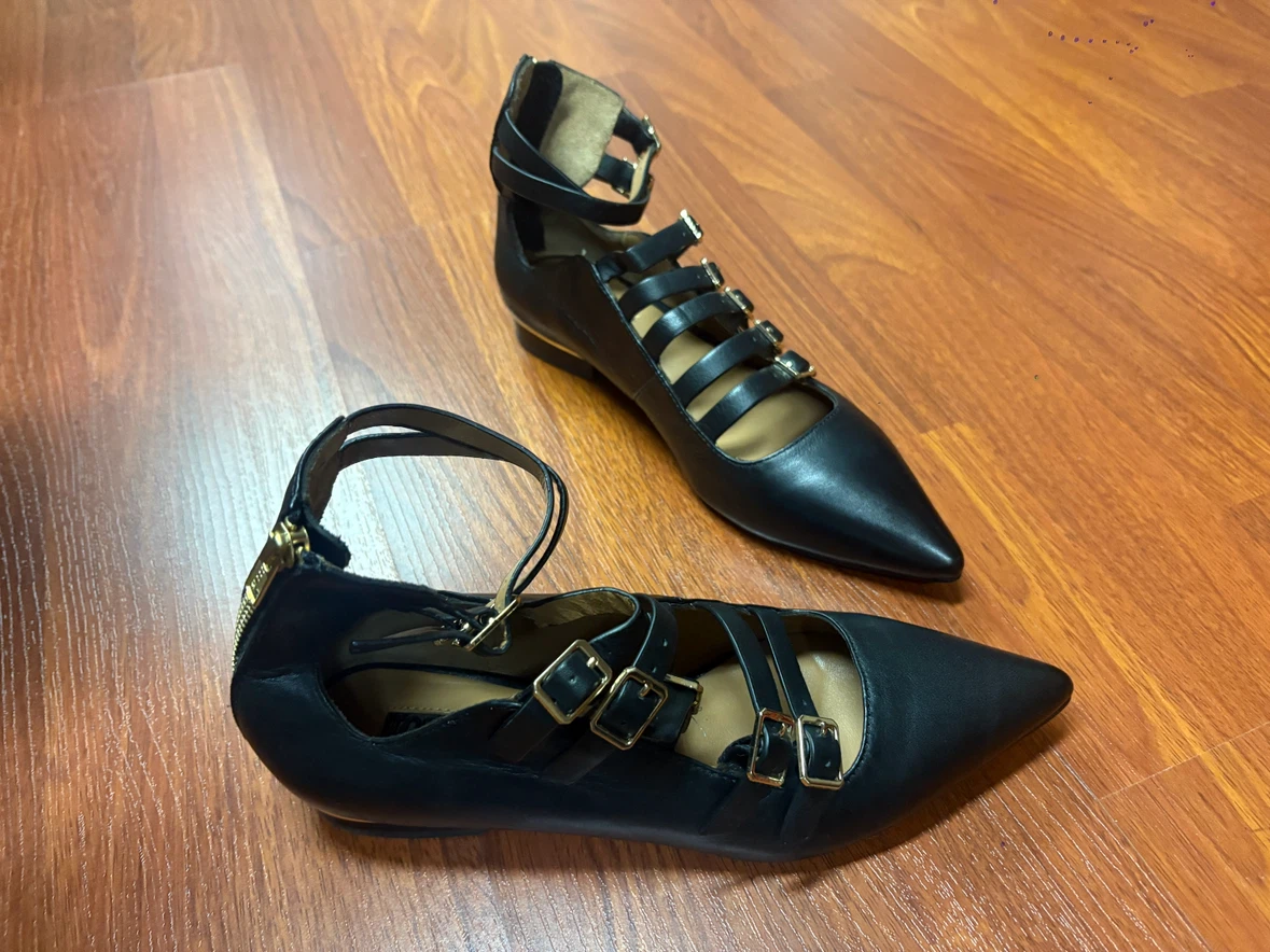 TOPSHOP Black Pointed Toe Flat Shoes with Buckles - photo 2