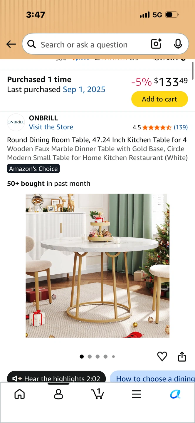 Round Dining Table – White faux Marble Look & Gold Base - photo 3