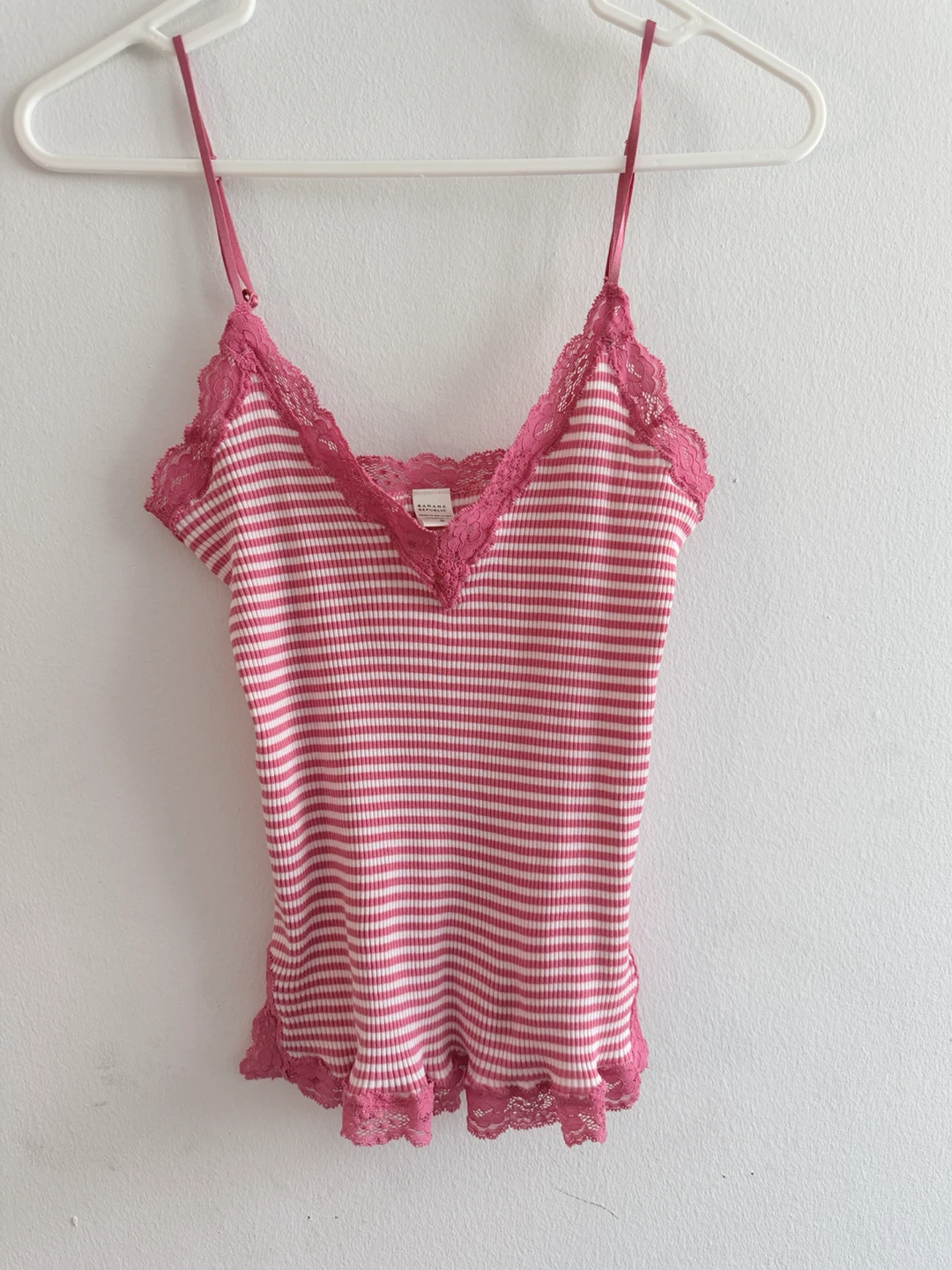 Banana Republic Pink Striped Lace Trim Camisole Top Size S