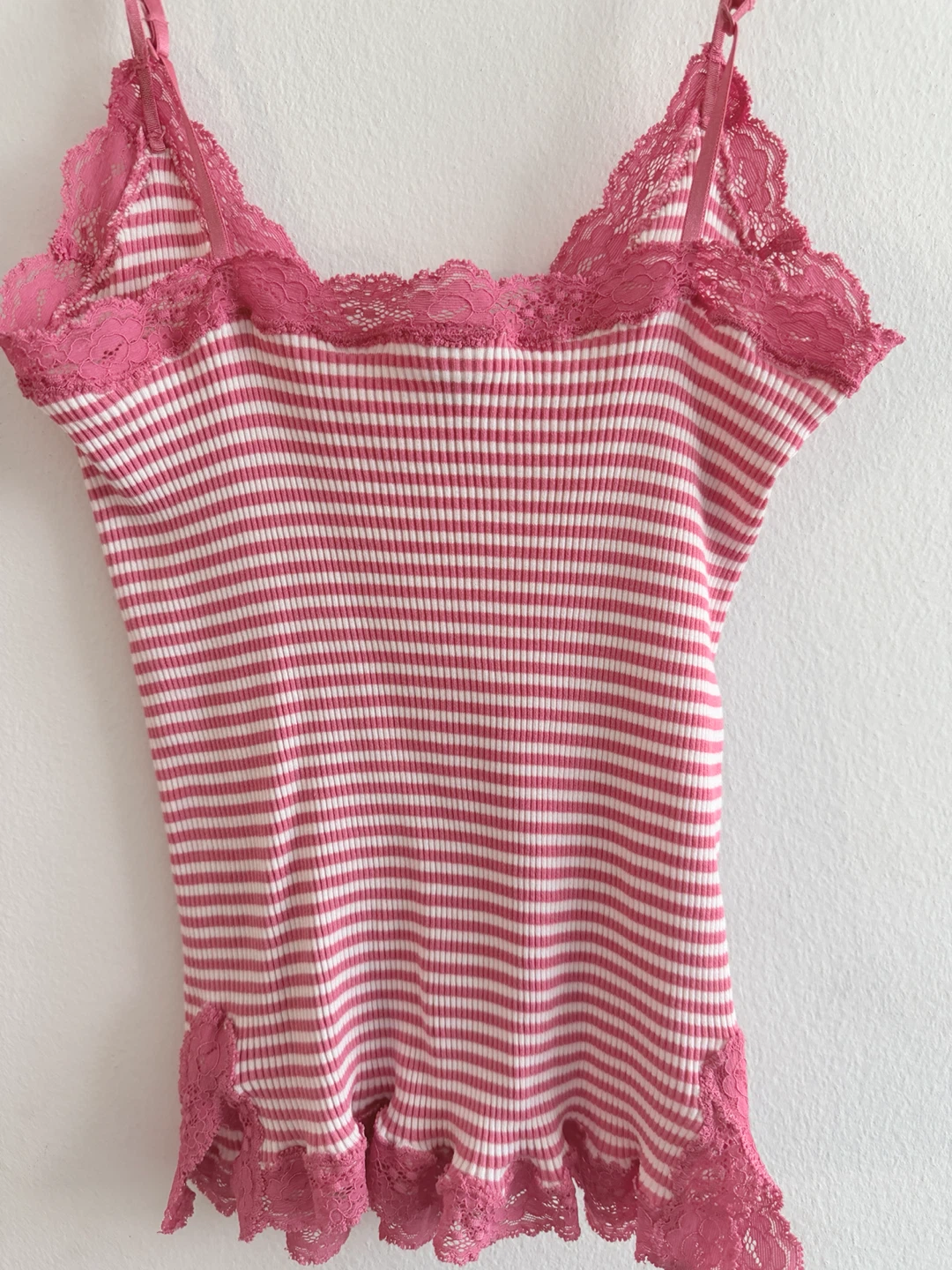 Banana Republic Pink Striped Lace Trim Camisole Top Size S - photo 2