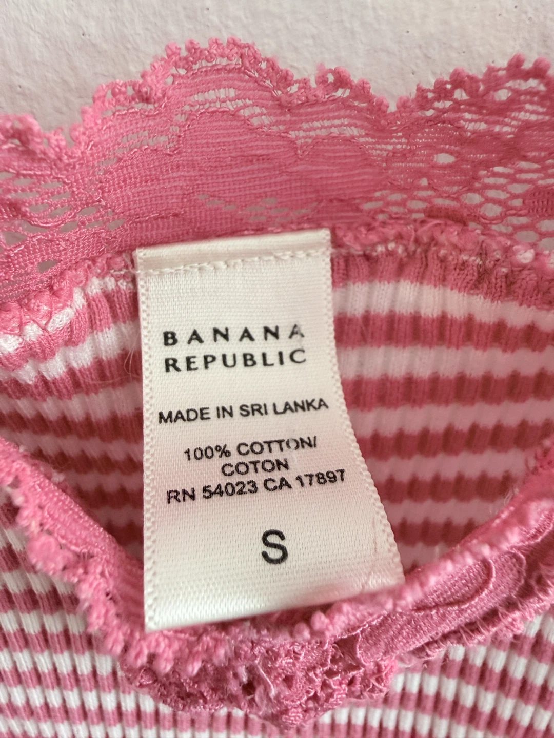 Banana Republic Pink Striped Lace Trim Camisole Top Size S - photo 3