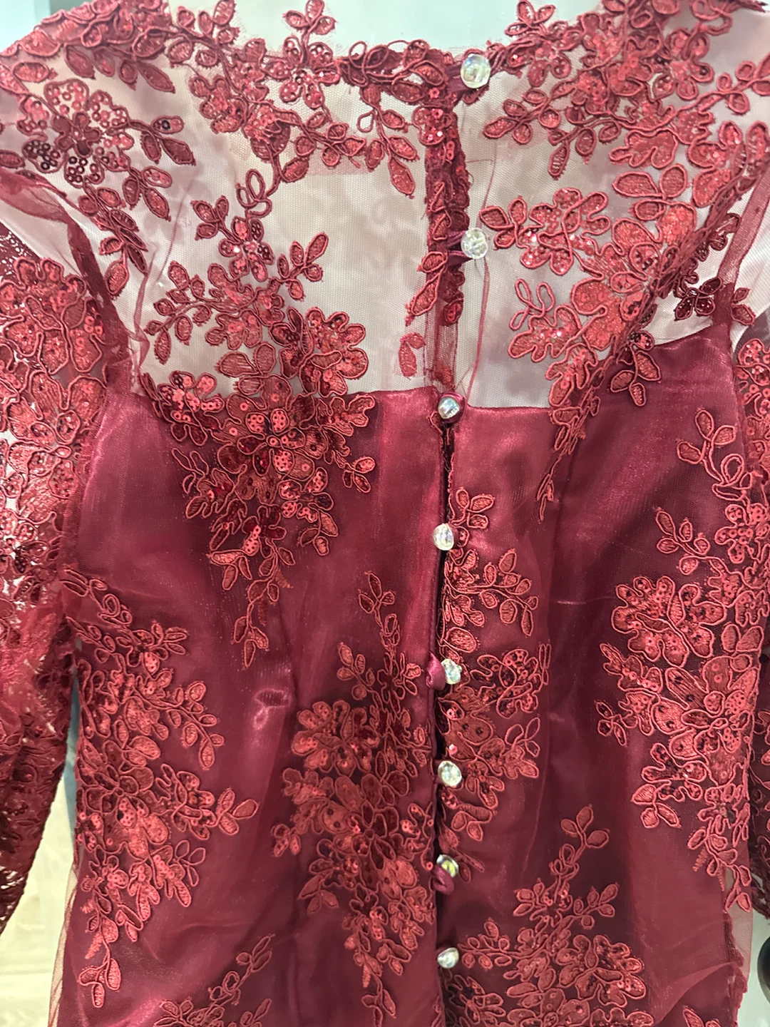 Maroon Lace & Sequin Evening Top - photo 3