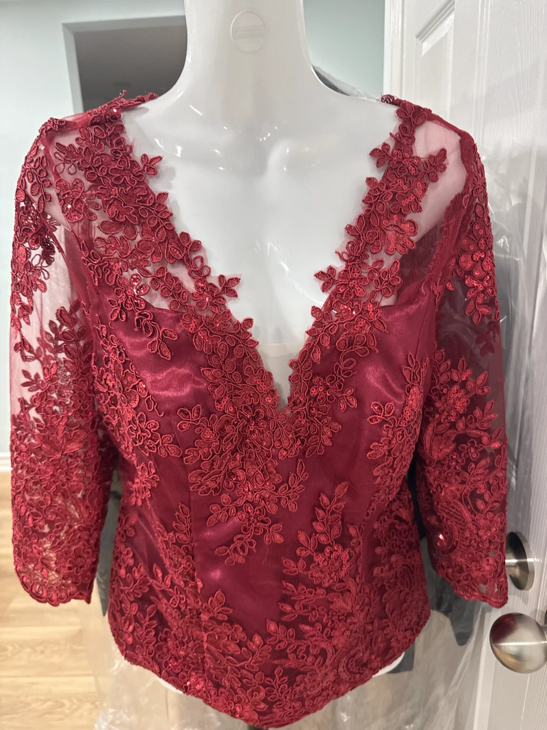 Maroon Lace & Sequin Evening Top - photo 4