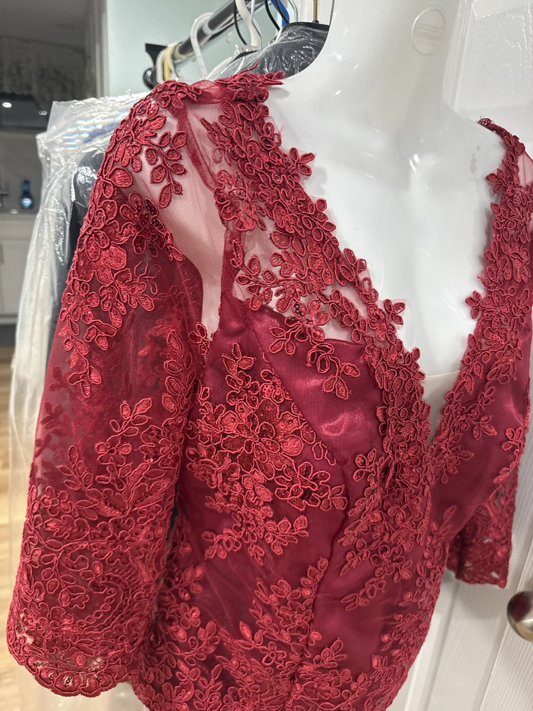 Maroon Lace & Sequin Evening Top - photo 5