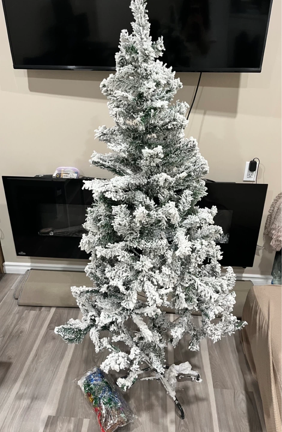 Flocked Artificial Christmas Tree with Ornaments