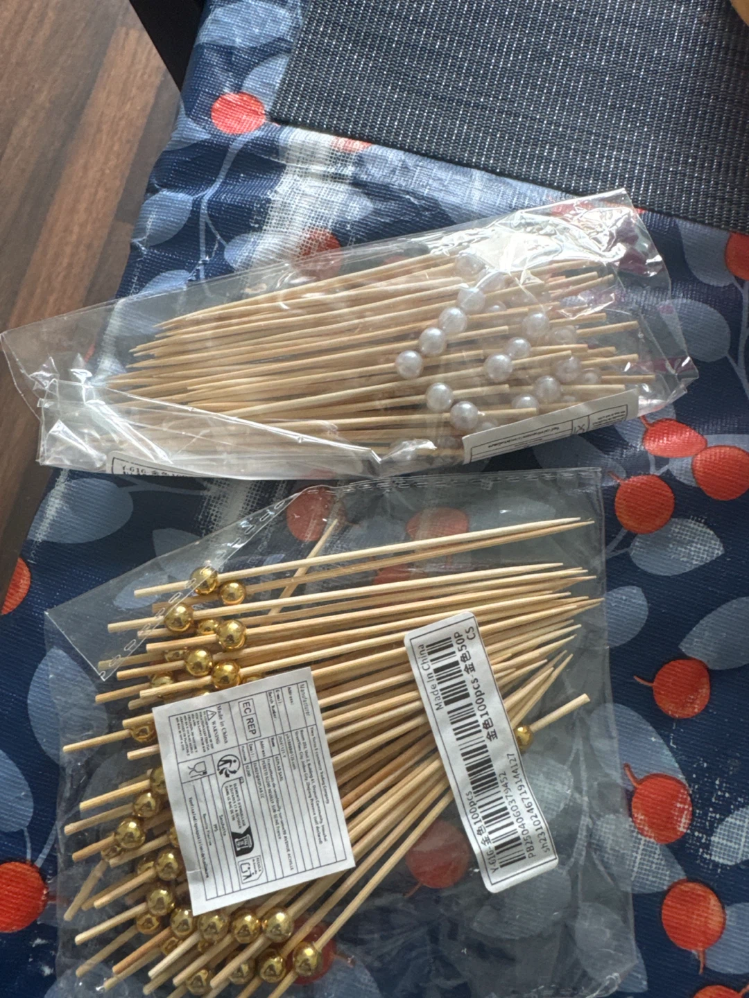 Decorative Food Skewers with Pearl and Gold Beads