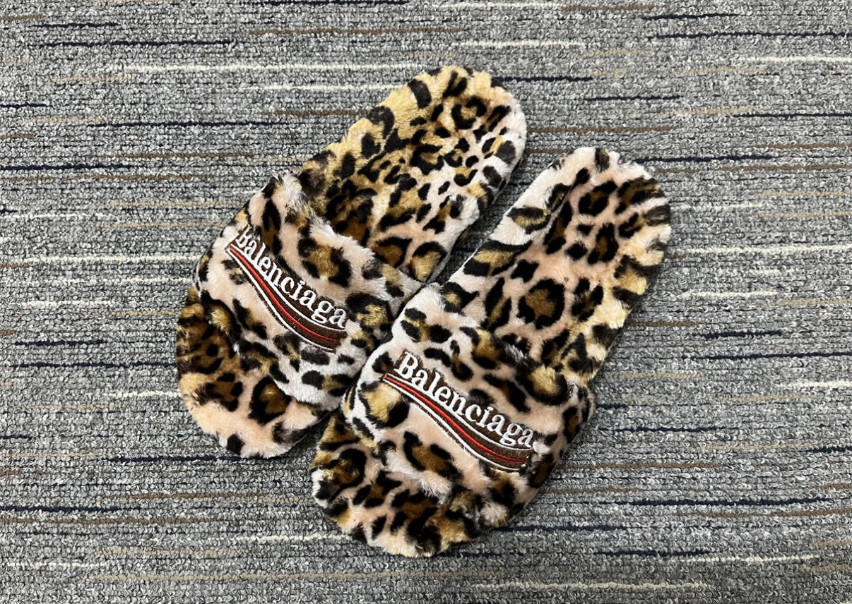 Balenciaga Leopard Print Furry Slides Size 43