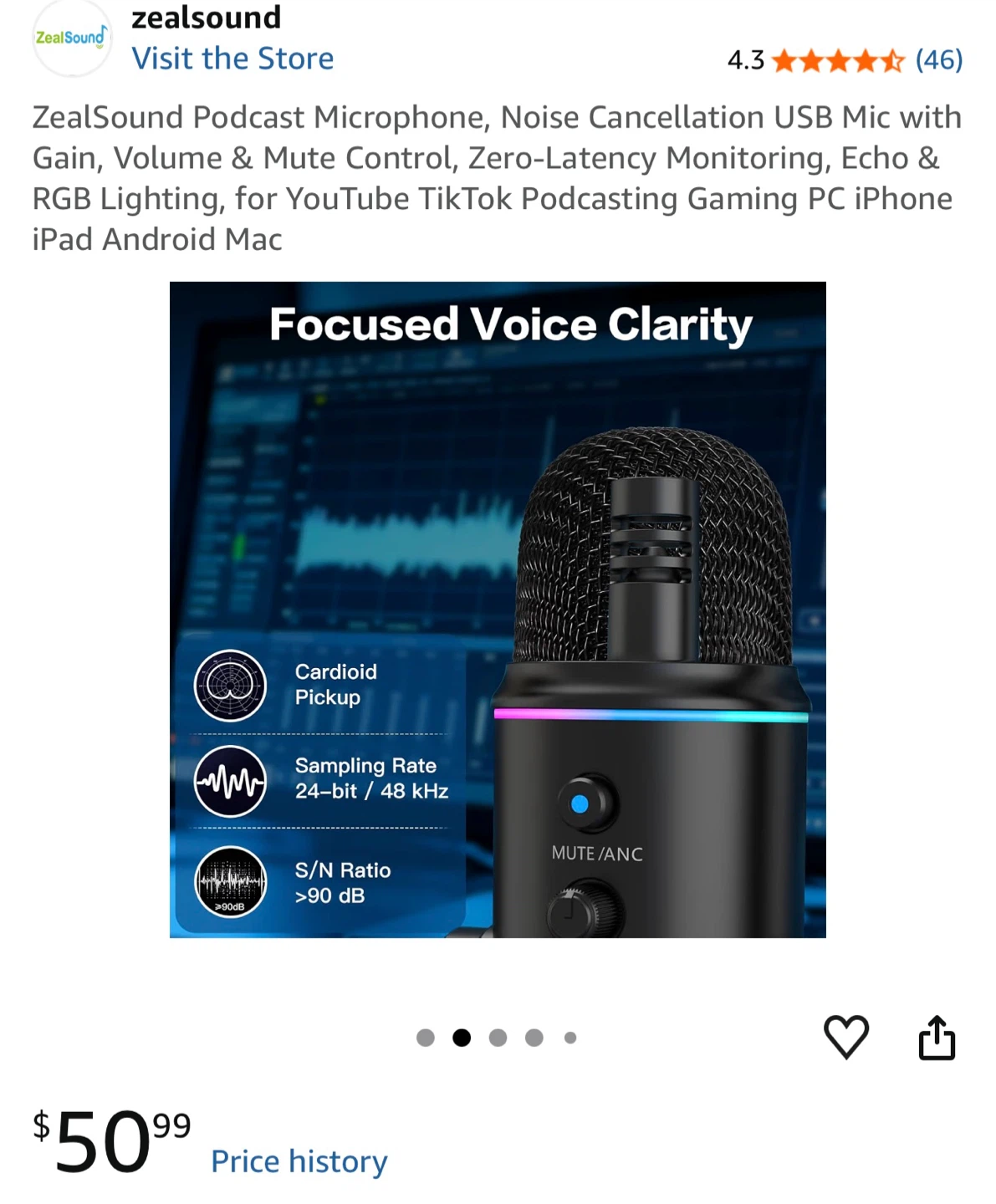 ZealSound Podcast Microphone with RGB Lighting - photo 2