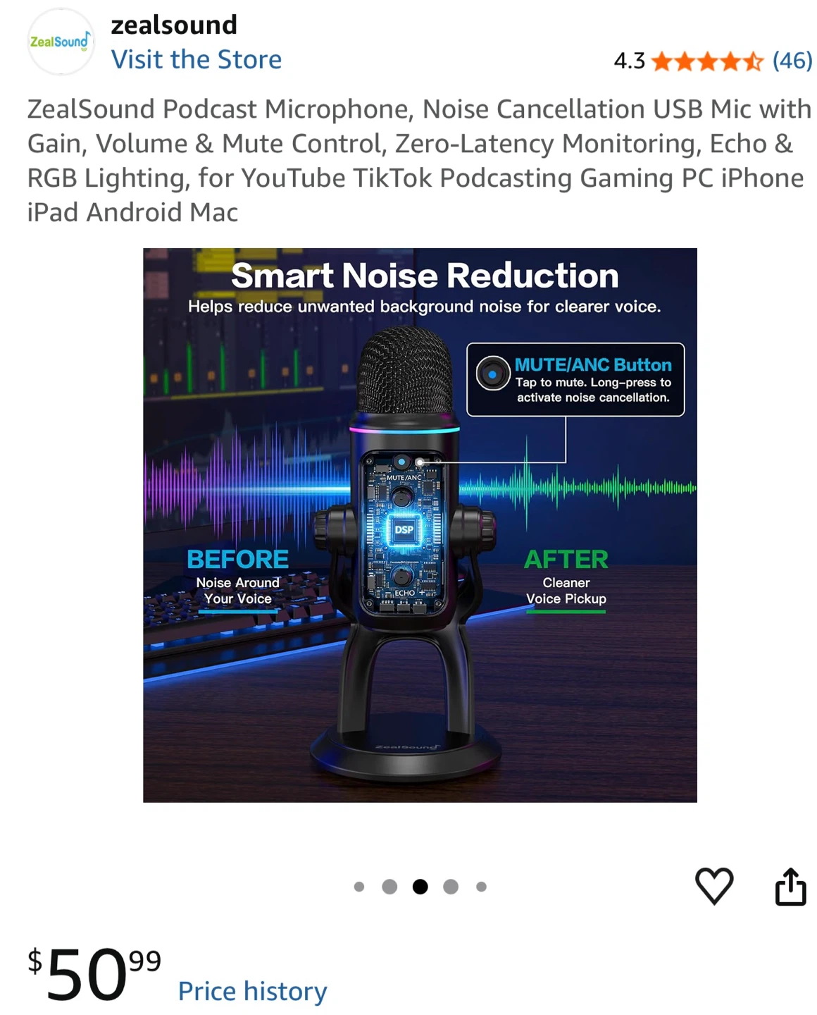 ZealSound Podcast Microphone with RGB Lighting - photo 3