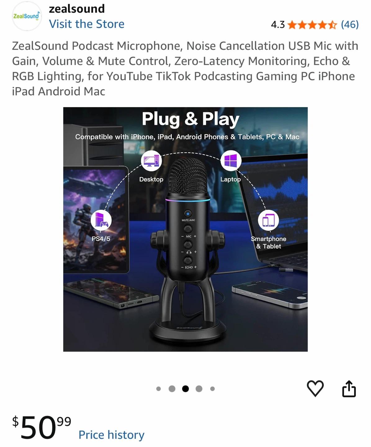 ZealSound Podcast Microphone with RGB Lighting - photo 4