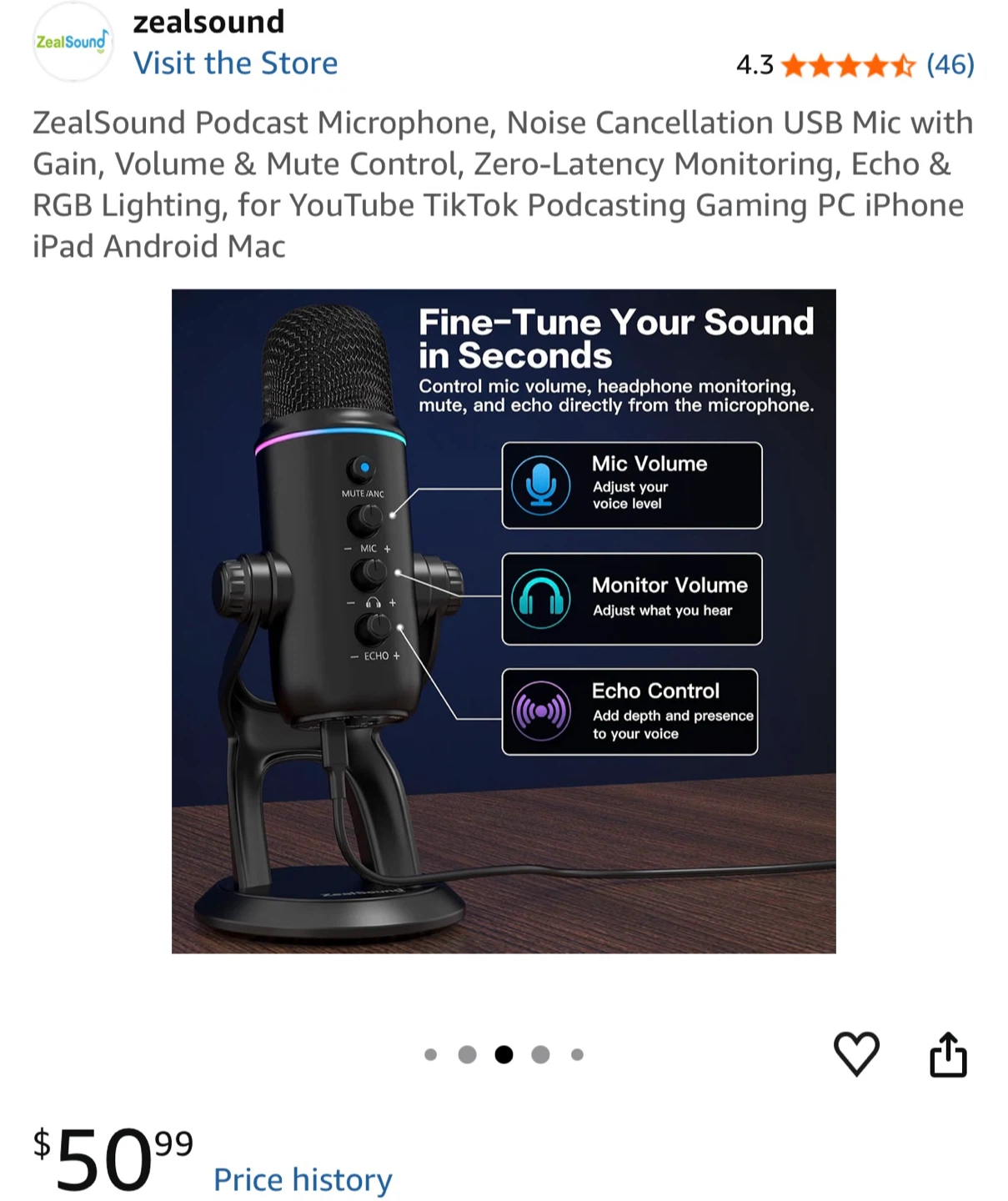 ZealSound Podcast Microphone with RGB Lighting - photo 5