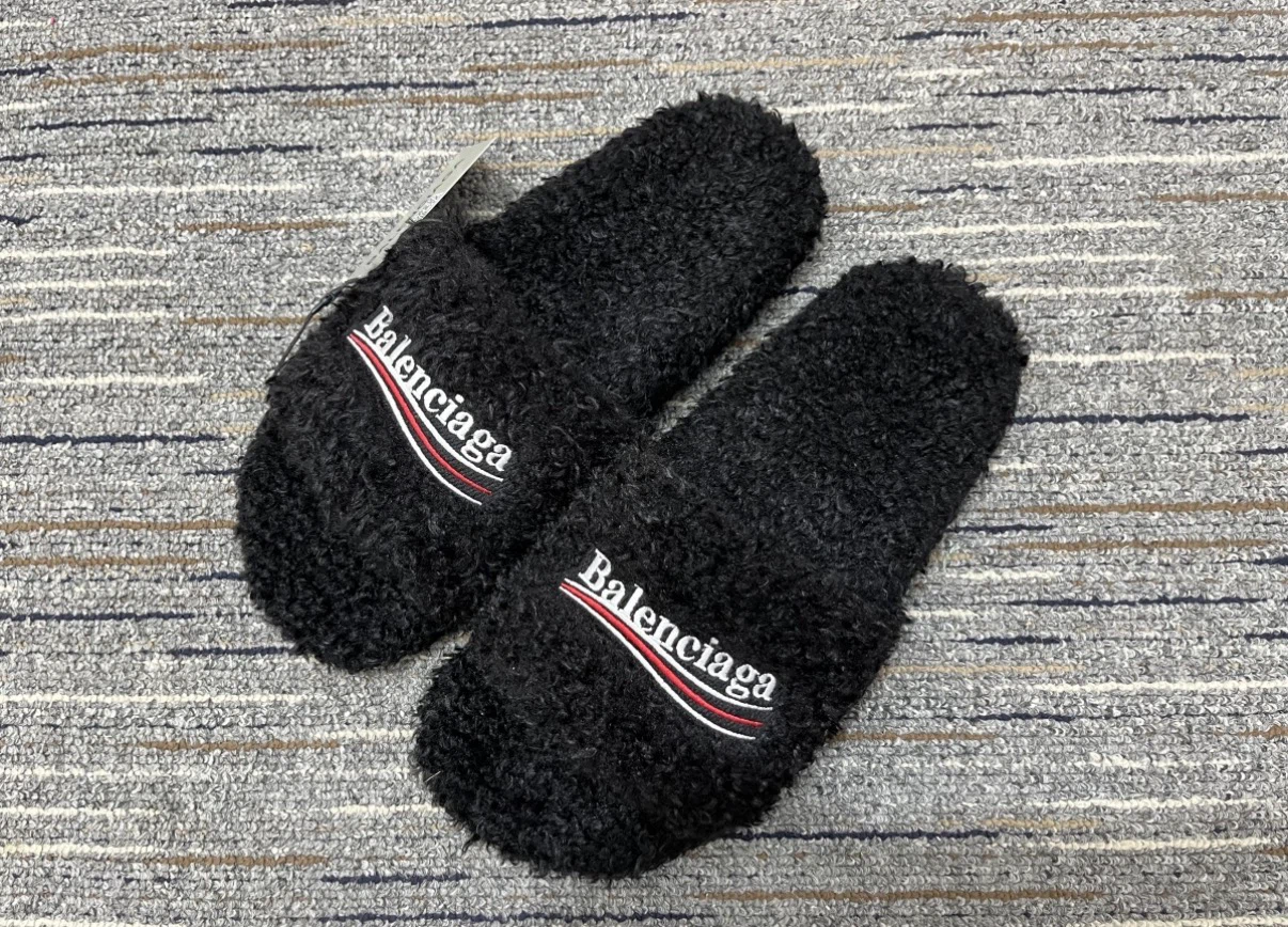 Balenciaga Black Fuzzy Slides - Size 45