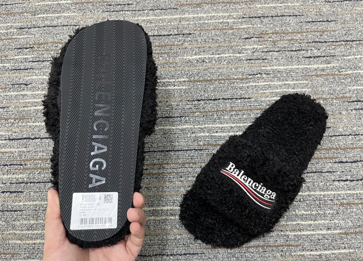 Balenciaga Black Fuzzy Slides - Size 45 - photo 2