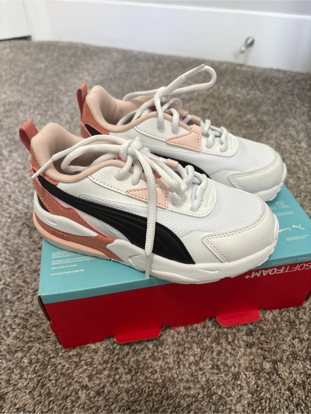 Puma Viszk PS Kids Shoes White Peach Black Size 12.5 US