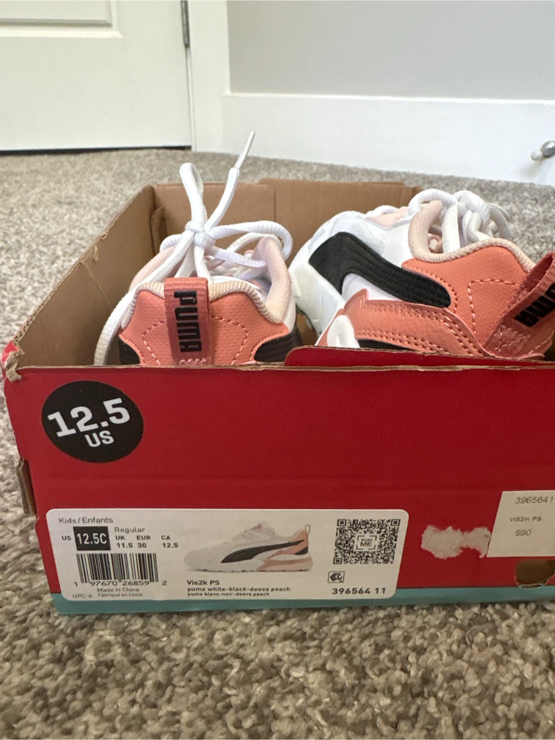 Puma Viszk PS Kids Shoes White Peach Black Size 12.5 US - photo 5