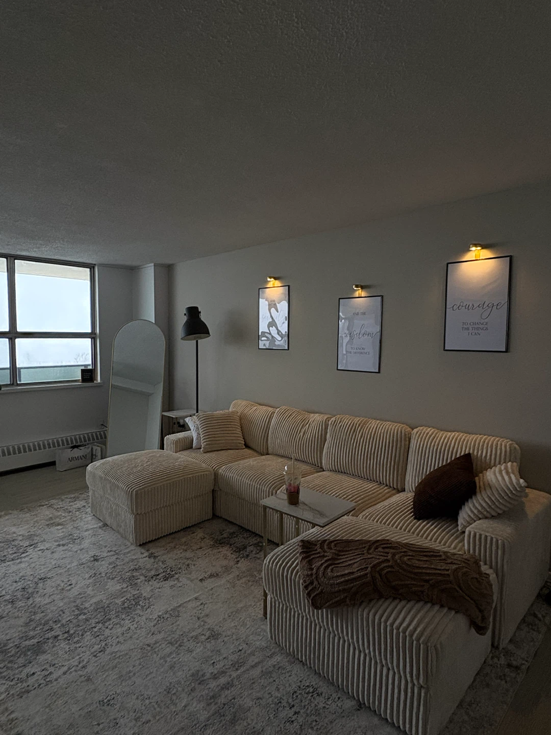 Sectional Sofa with Ottoman - Beige Corduroy