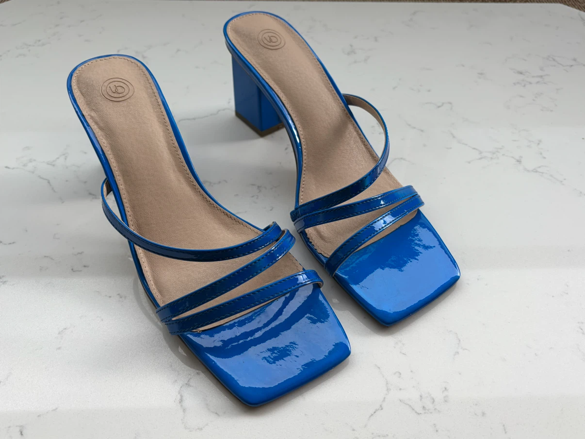 Blue Patent Block Heel Sandals Size 9