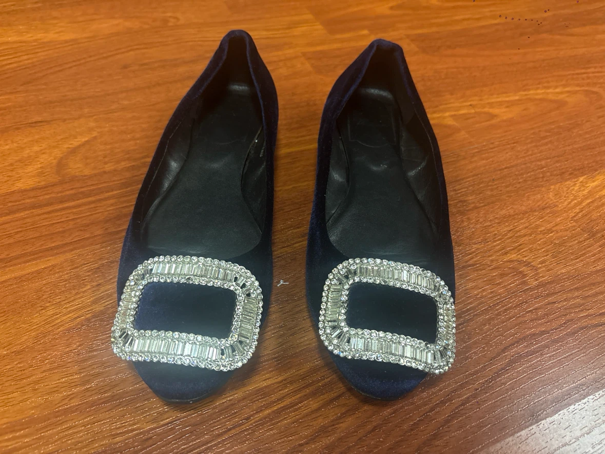 Roger Vivier Navy Velvet Ballet Flats - Size 37