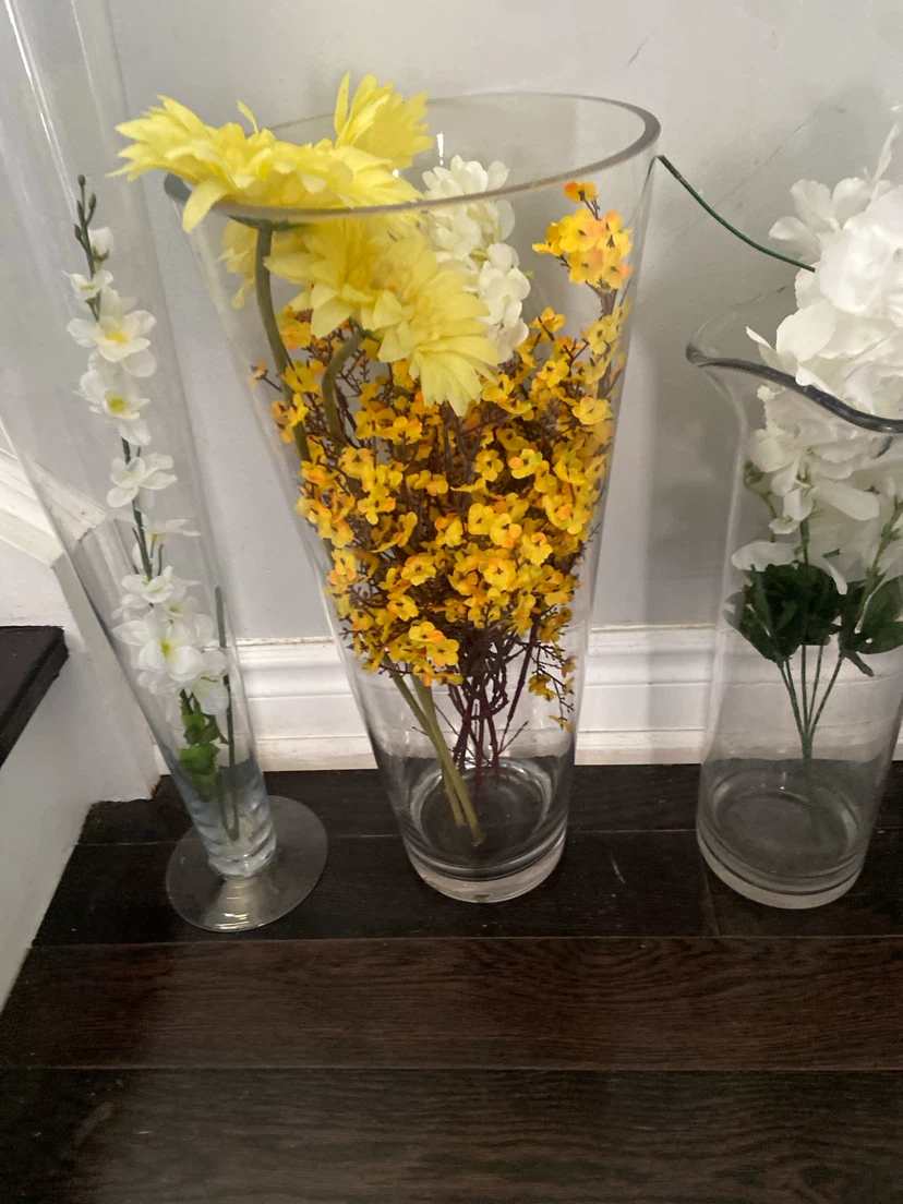 Set of 3 Clear Glass Vases and 3 Square Glass Trays - photo 2