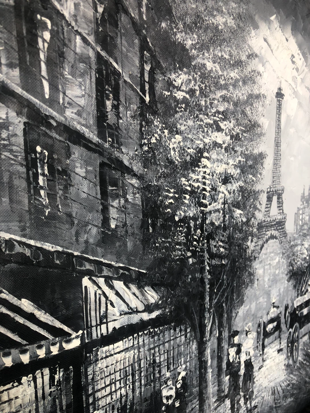 Historic Black & White Paris Scene Painting with Eiffel Tower - photo 3