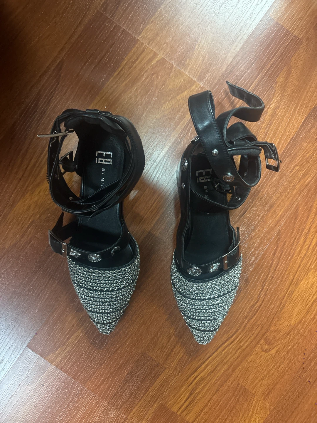 E8 By Miista Black Chain Detail Ankle Strap Heels - photo 2