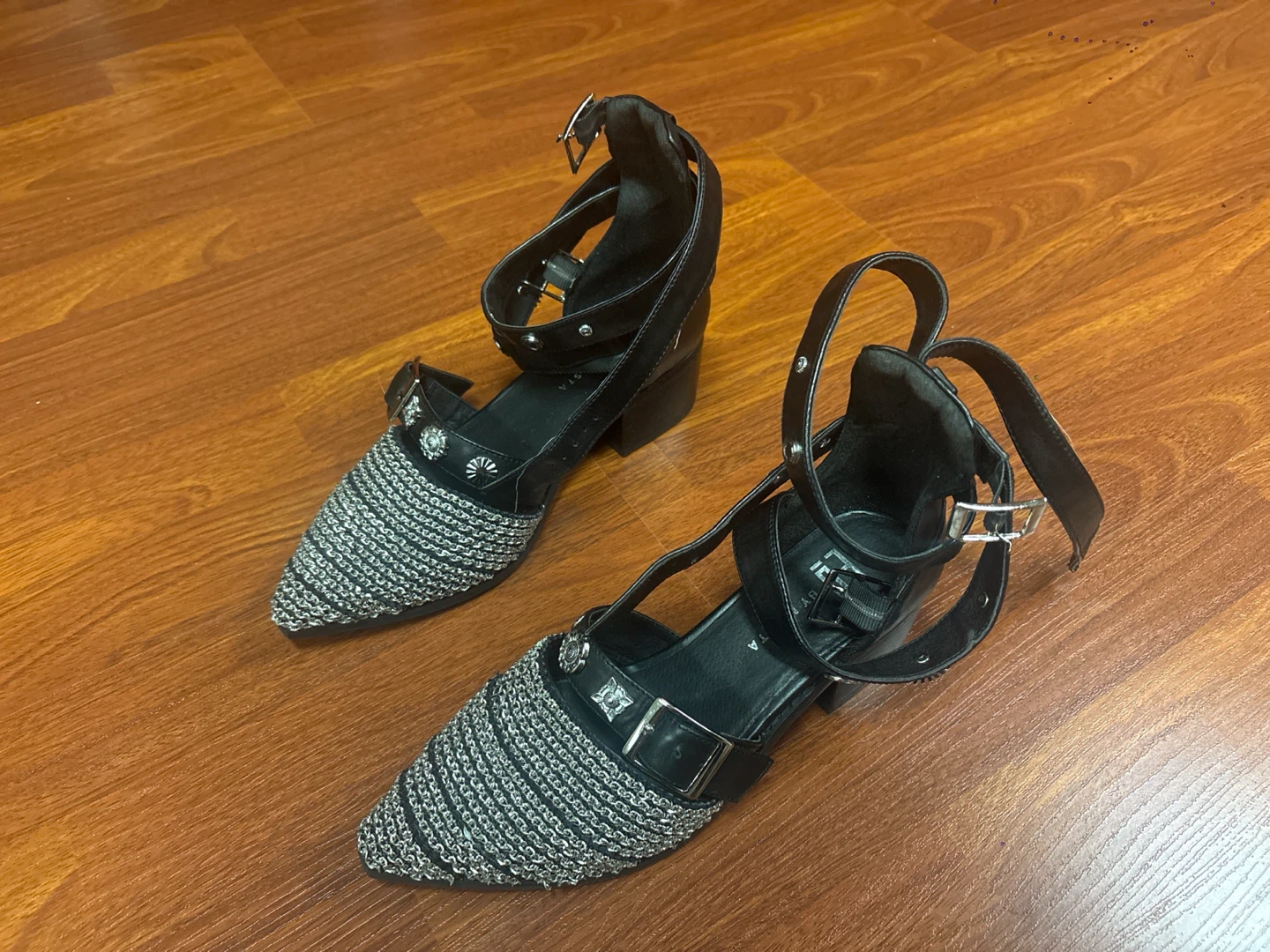 E8 By Miista Black Chain Detail Ankle Strap Heels