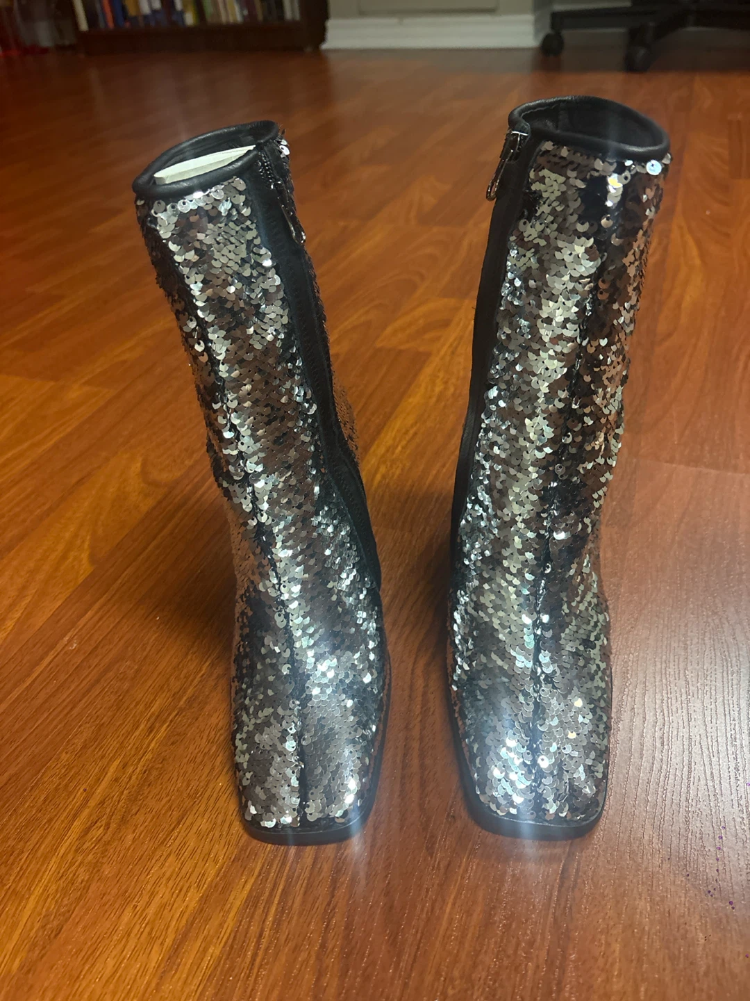 Silver Sequin Block Heel Boots - photo 2