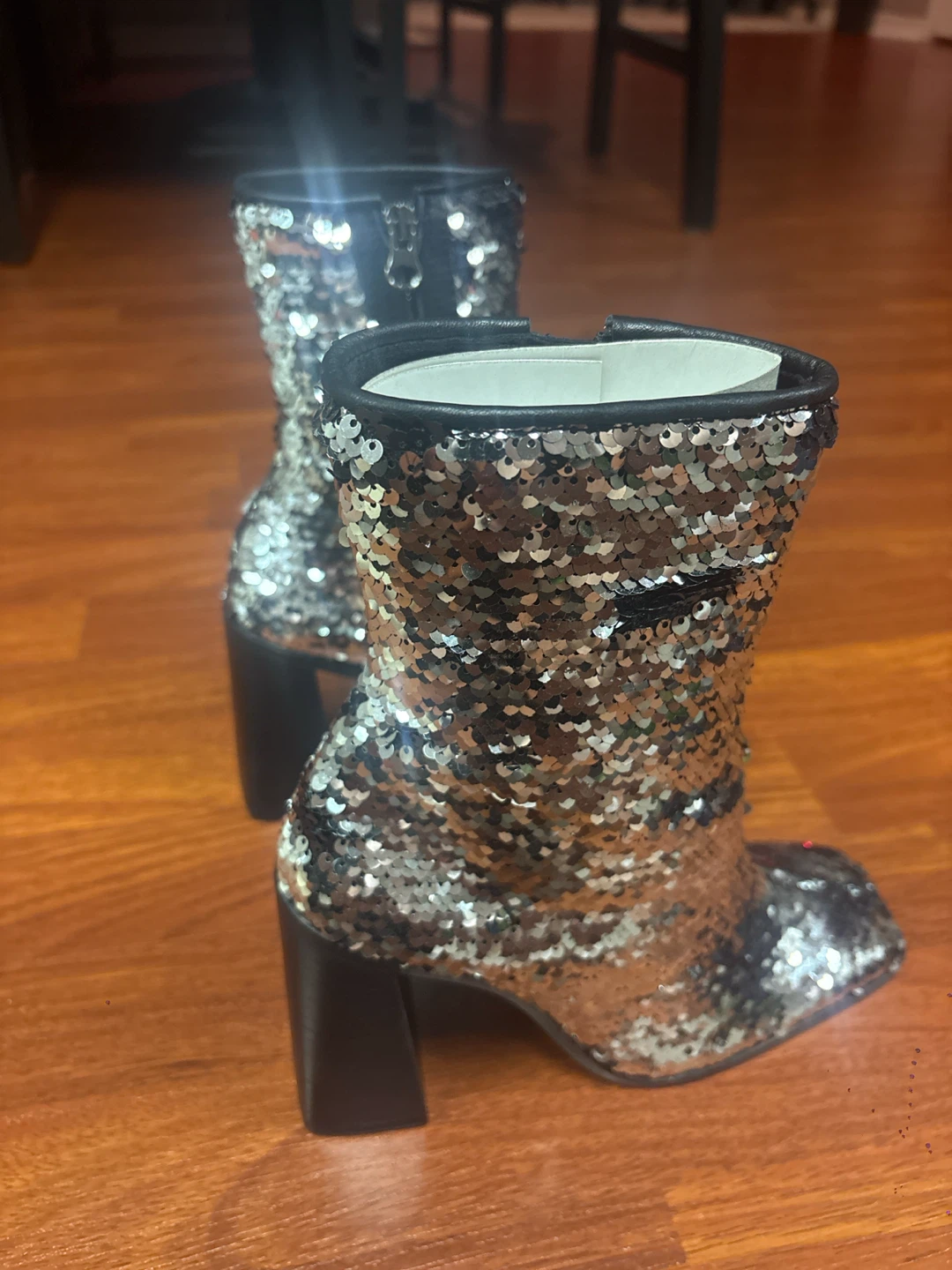 Silver Sequin Block Heel Boots - photo 3