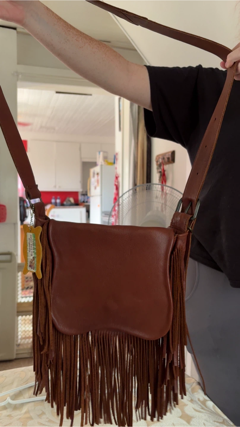 Hides in Hand Genuine Buffalo Hide Leather Fringe Crossbody Bag