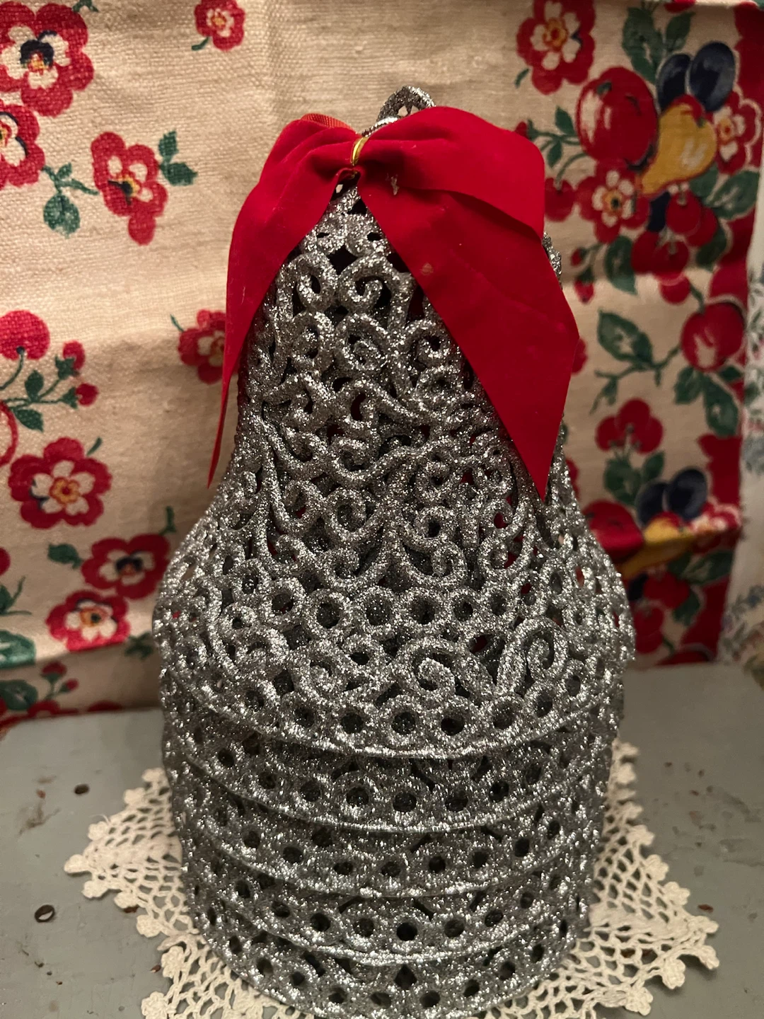 Vintage Christmas plastic silver hanging bells