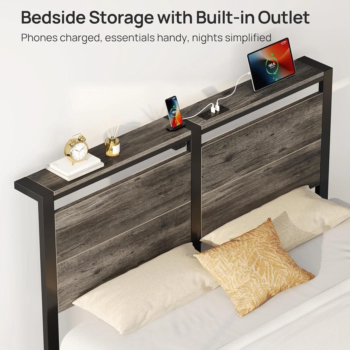 Queen Size Bed Frame with Built-in Outlet and LED Lights - photo 4