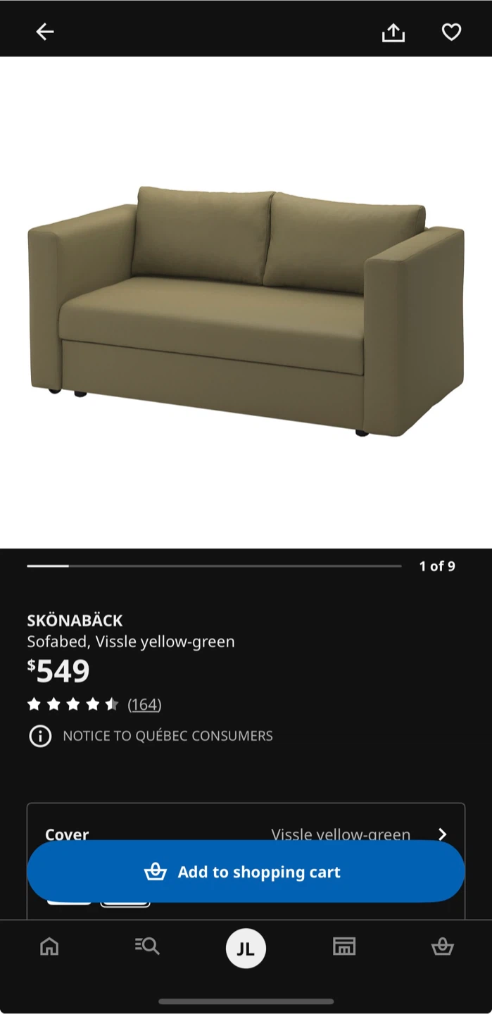 IKEA SKÖNABÄCK Sofa Bed – Vissle Yellow-Green - photo 2