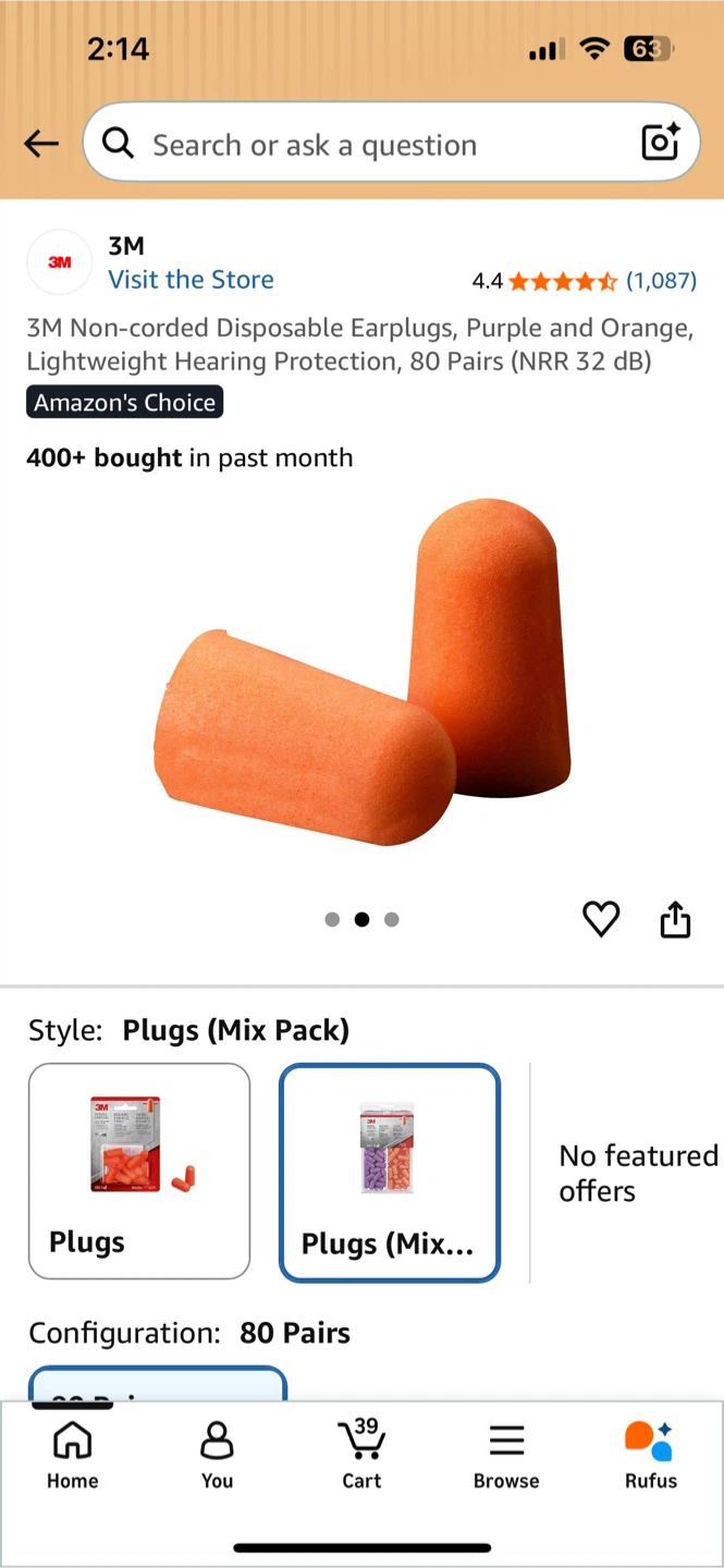 3M Non-corded Disposable Earplugs, Purple and Orange, 80 Pairs - photo 2