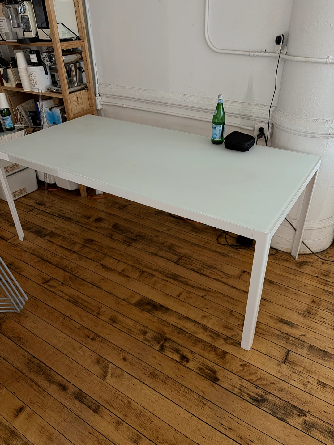 Design Within Reach White Large Min Table with Frosted Glass Top