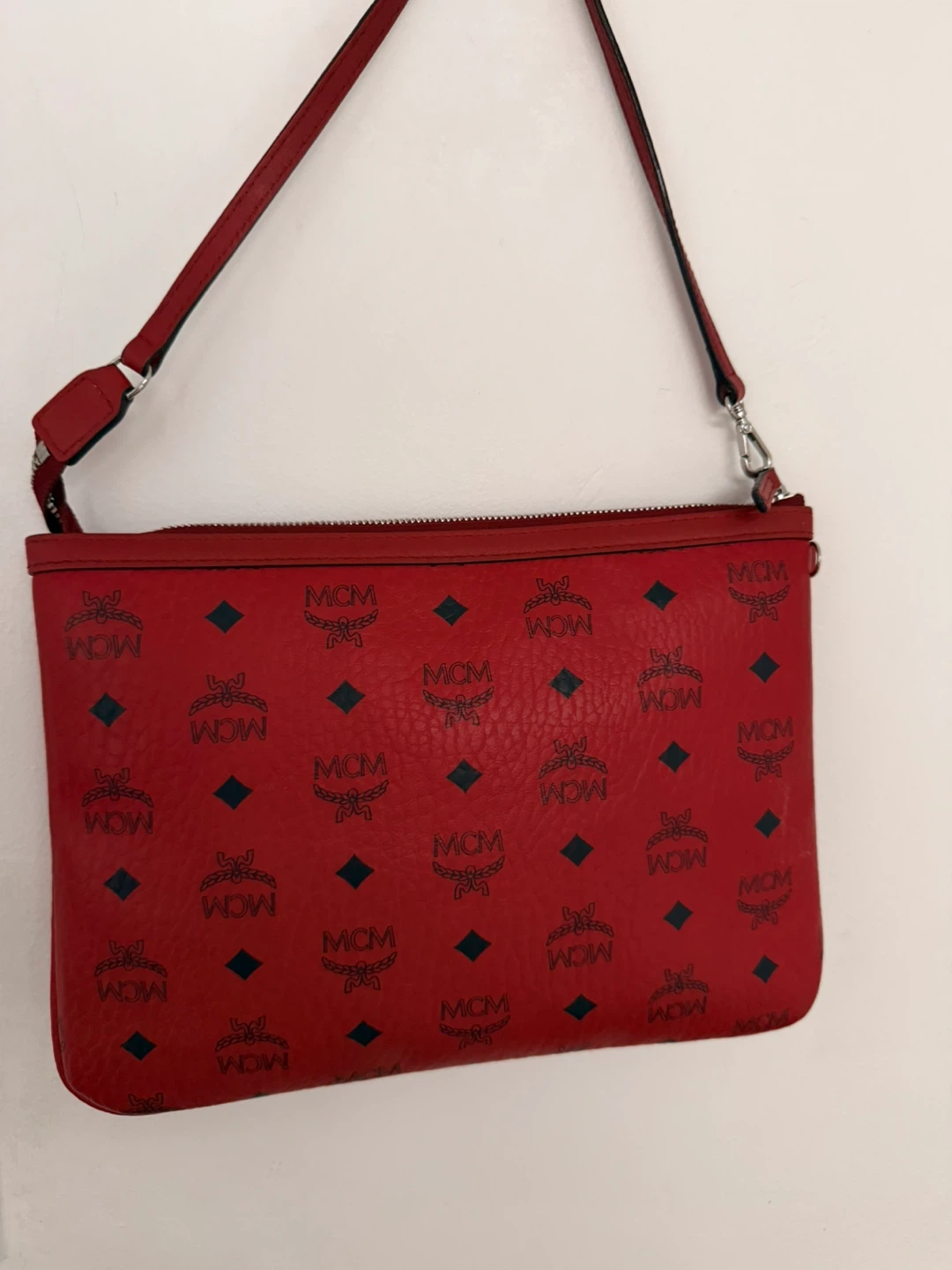 Red MCM Monogram Pouch Bag