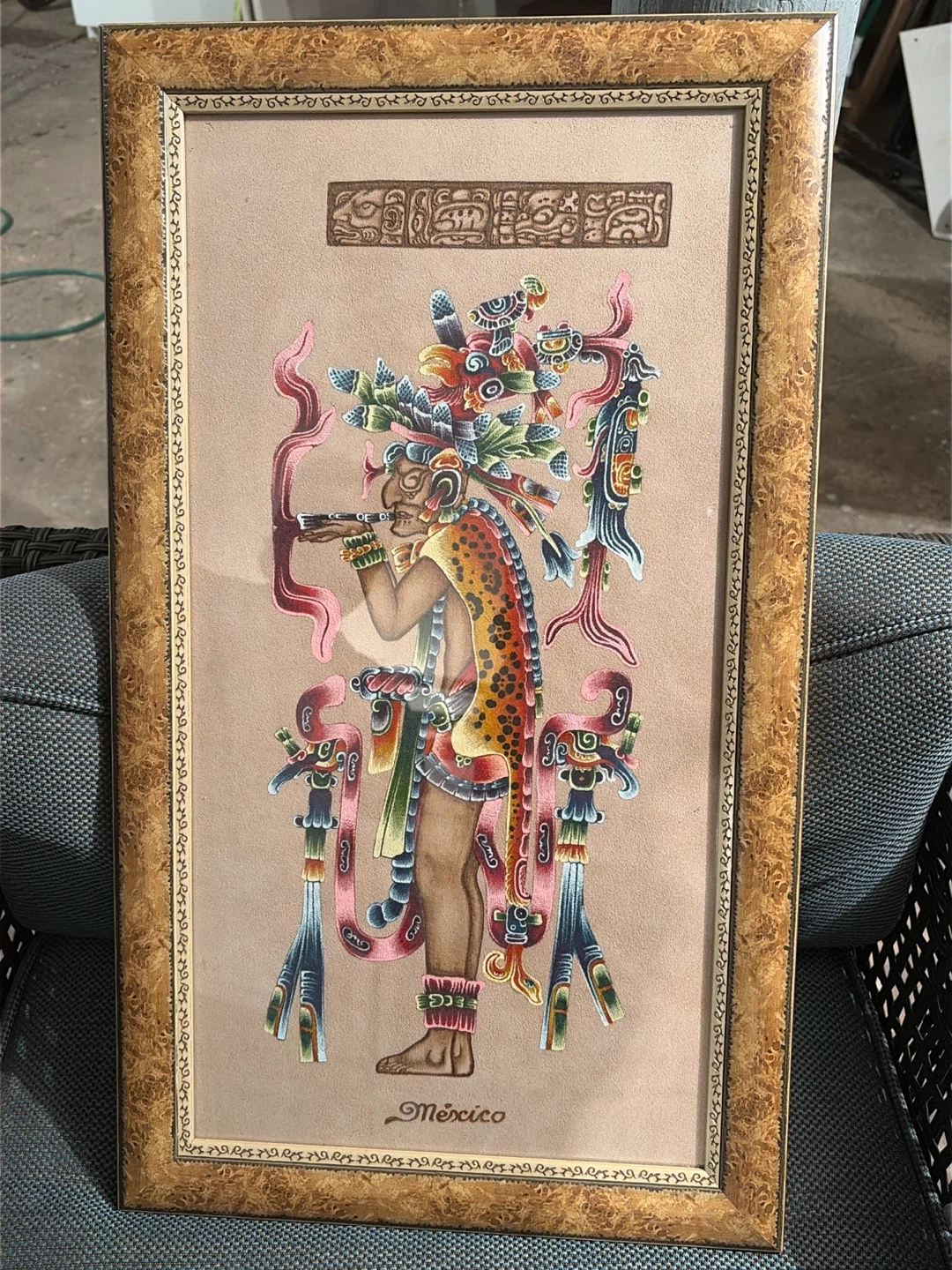 Framed Mexican Art Print with Mayan Glyphs
