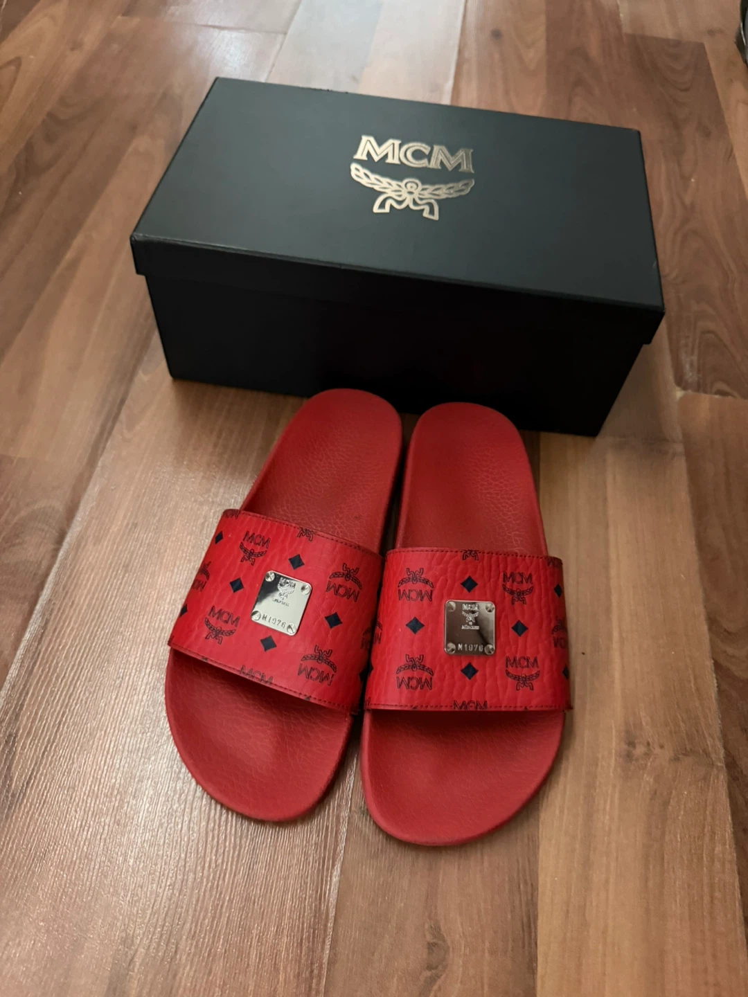 MCM Red Monogram Slides with Box - photo 2