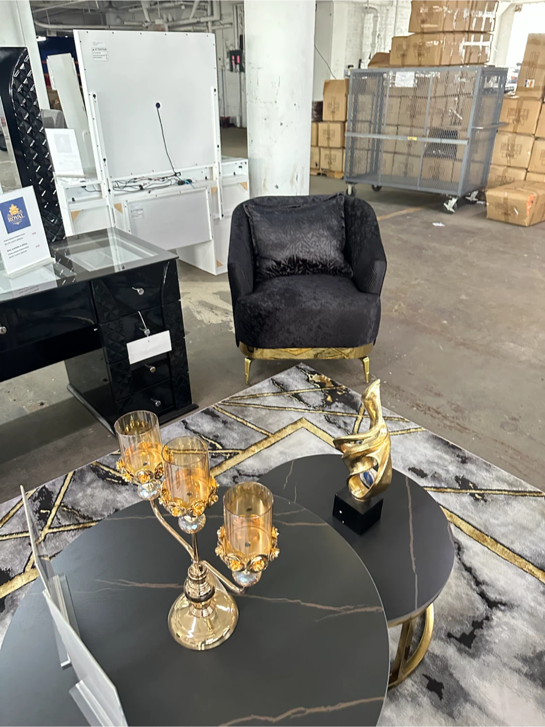 Black Velvet Sofa with Gold Accents - photo 2