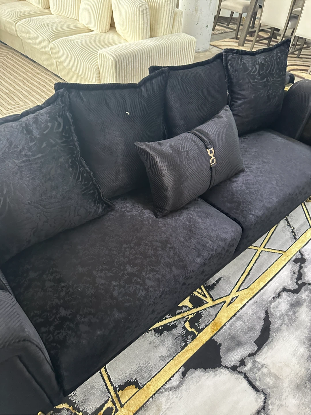 Black Velvet Sofa with Gold Accents - photo 3