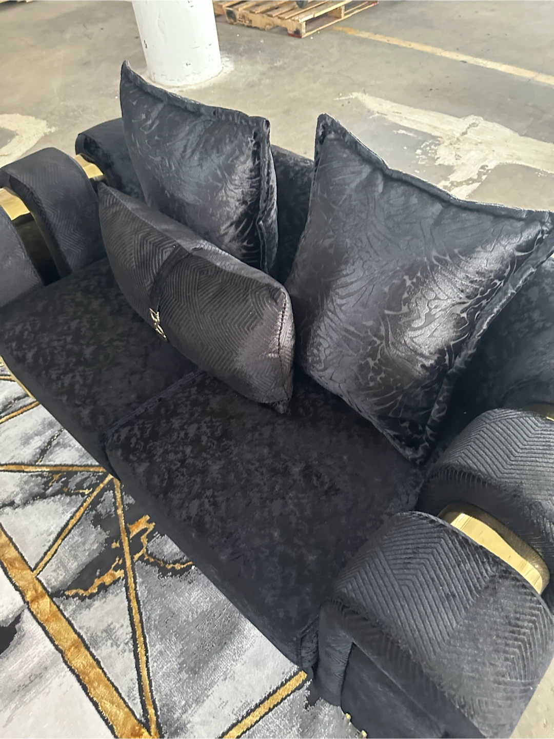 Black Velvet Sofa with Gold Accents - photo 4