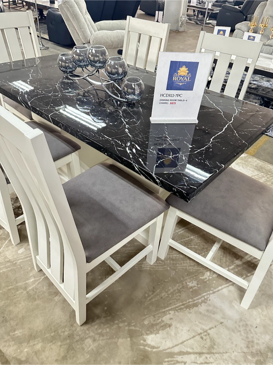 Royal Dining Set - Black Marble Top Table and 4 White Chairs - photo 2