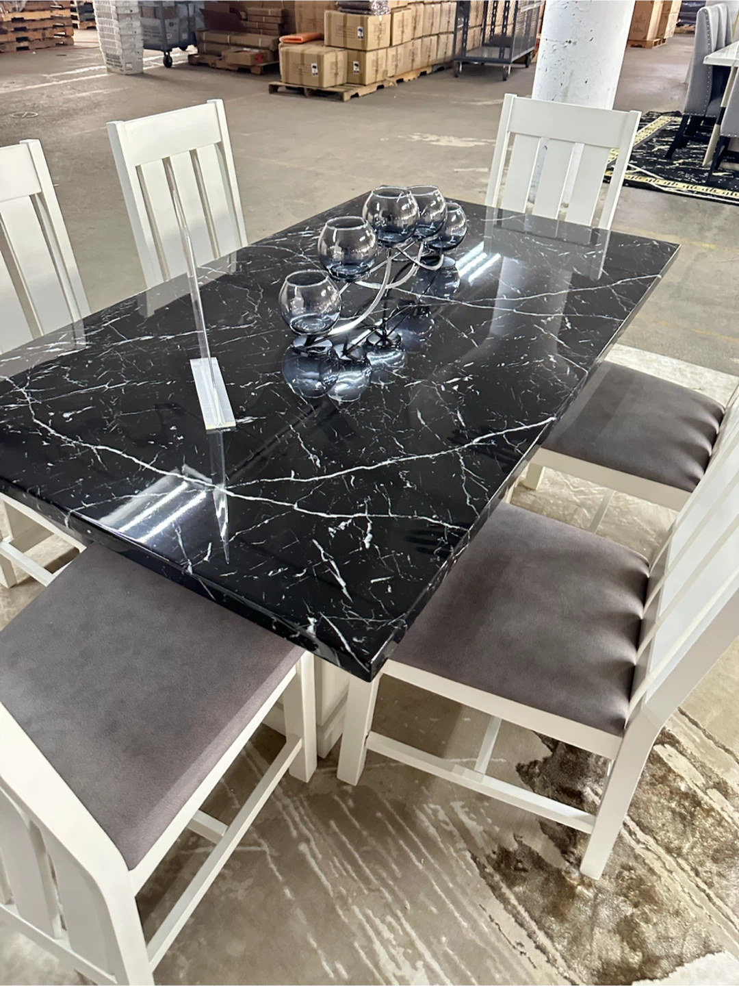 Royal Dining Set - Black Marble Top Table and 4 White Chairs - photo 3