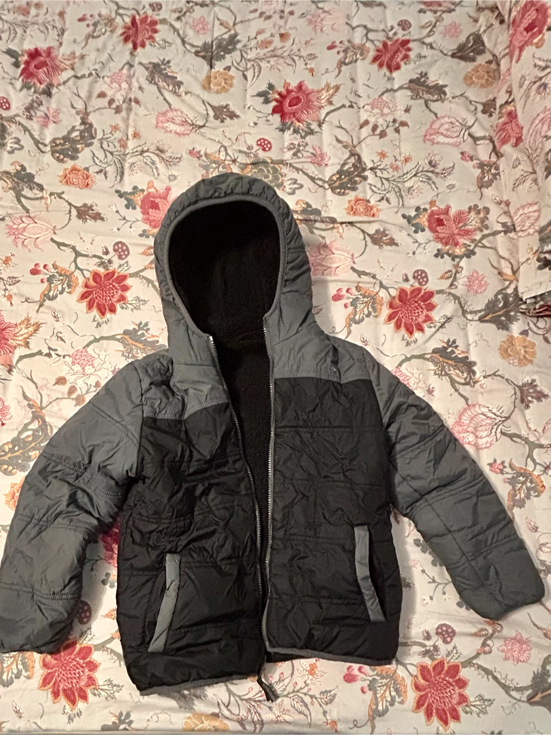 Two-Tone Puffer Jacket with Hood