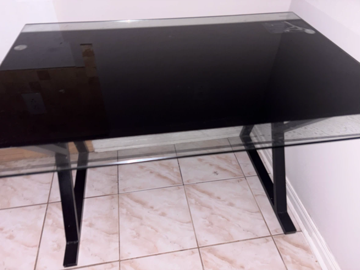 Glass Top Desk with Black Metal Frame